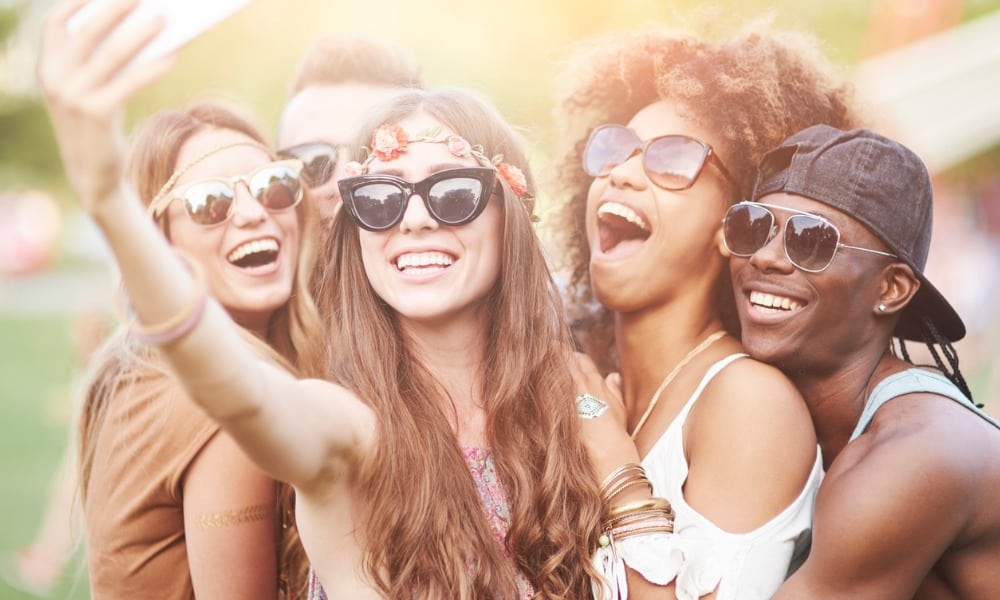 group of friends taking a selfie picture id585057058